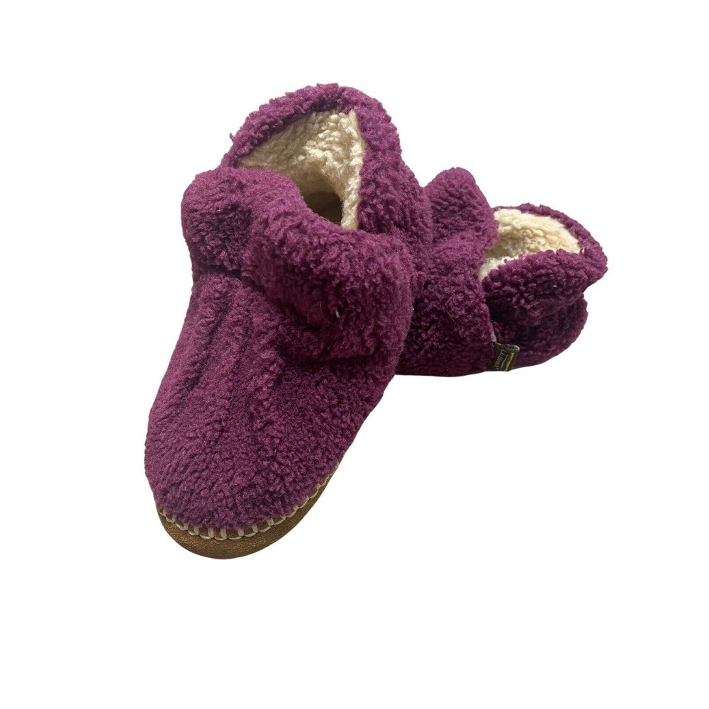 LL Bean Toddler Cozy Slipper Sherpa Fleece Booties Purple Moccasins Size 12/13